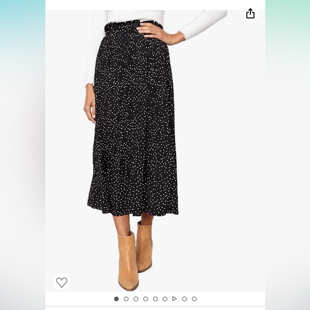 Womens High Waist Polka Dot Pleated Skirt Midi Swing Skirt with Pockets
